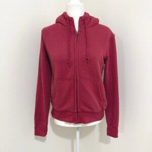 Uniqlo Sherpa Lined Burgundy Jacket Full Zip Pockets Hooded Athleisure Women's S
